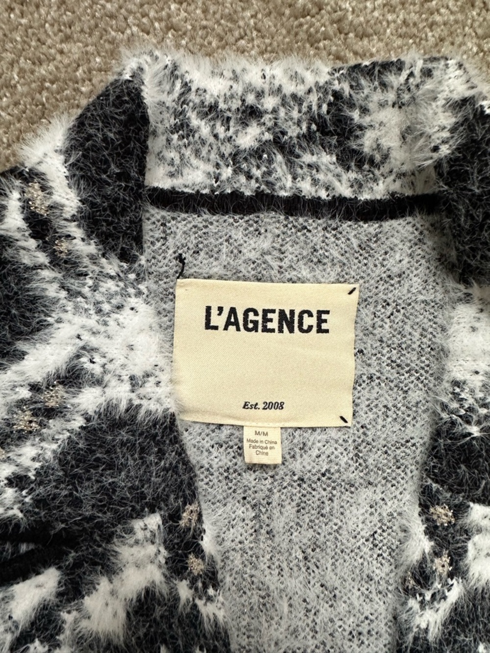 L'Agence Eileen Jacquard Black/Ecru Damask 
Knit Blazer - Picture 4 of 6